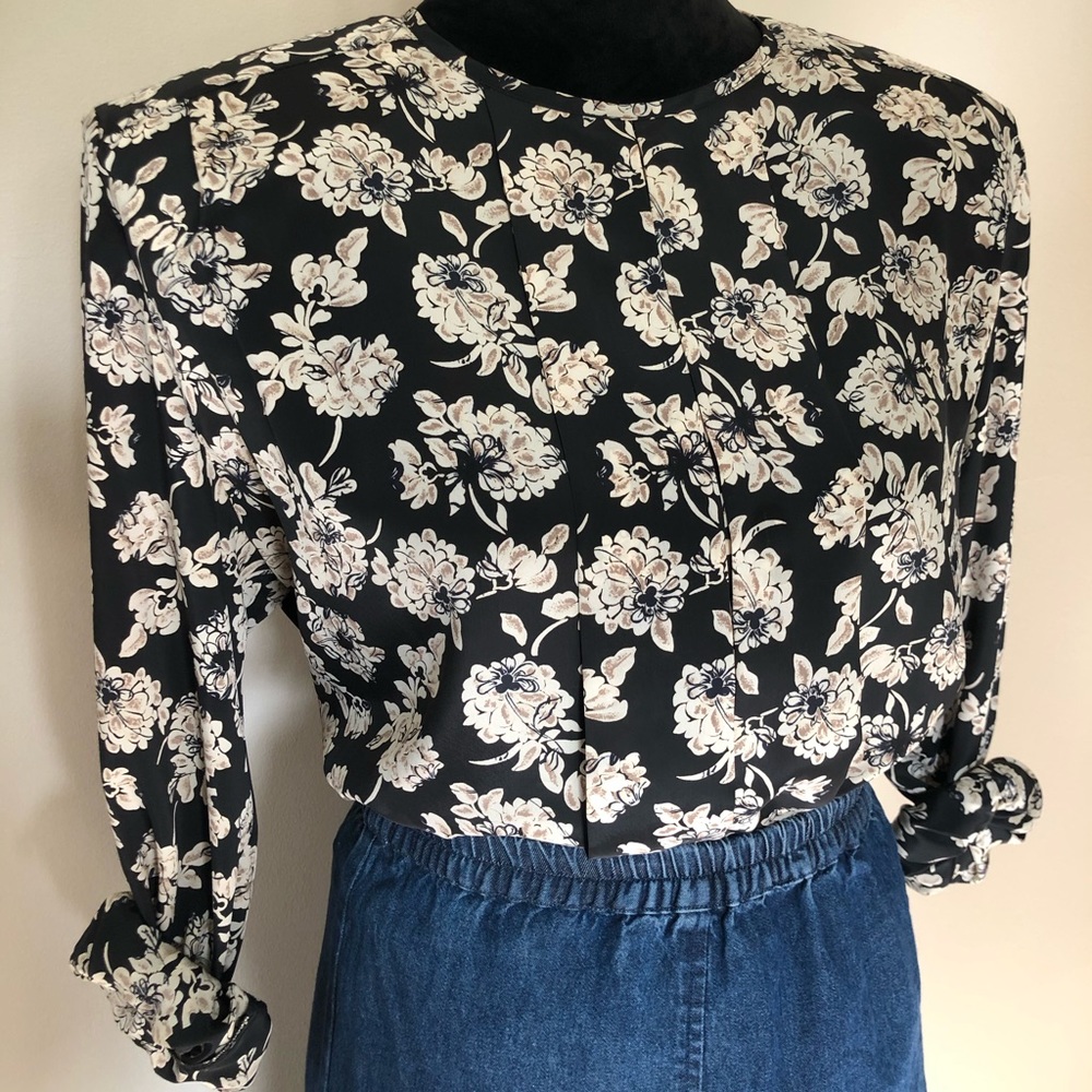 SOLD Vintage Jospehine Black/Cream Floral Blouse